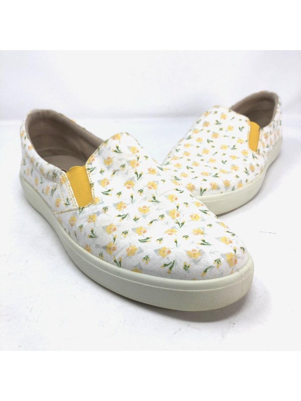 Hotter Shoes Womens 10 Tara Daffodil Yellow Floral Fabric Slip On Flats Casual